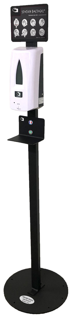 Station de distribution de gel hydroalcoolique Bactogel conforme norme NF-EN-14476